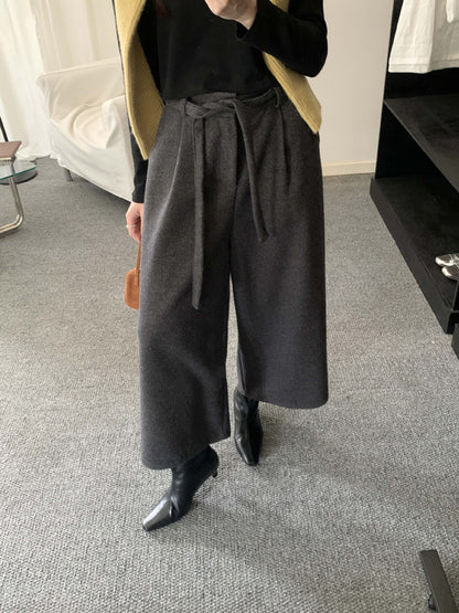 【H5491】實拍秋冬毛呢鬆緊腰加厚闊腿休閒褲251109