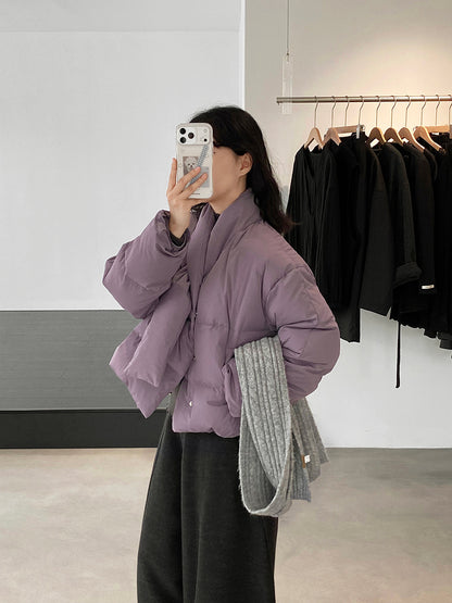 【cimz6385】實拍氣質芋色保暖白鴨絨外套＋圍脖（白鴨絨90)251120