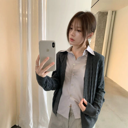 【LS01598】實拍IMISS都會簡約・假兩件翻領長袖針織衫261006