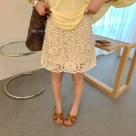 【L10675】溫柔仙女系🕊️重工設計感鏤空蕾絲鉤花休閒半身長裙260511