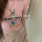 【L6352】實拍韓系復古兔寶寶印花短袖T恤240426