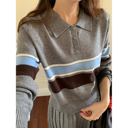 【H5518】實拍復古中性條紋針織衫＋針織百褶裙251125