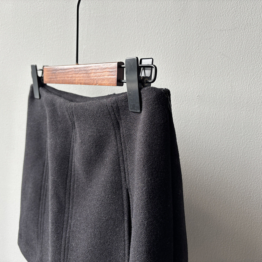 【Y82682】實拍冬季厚款毛呢高腰開叉裙褲 251106