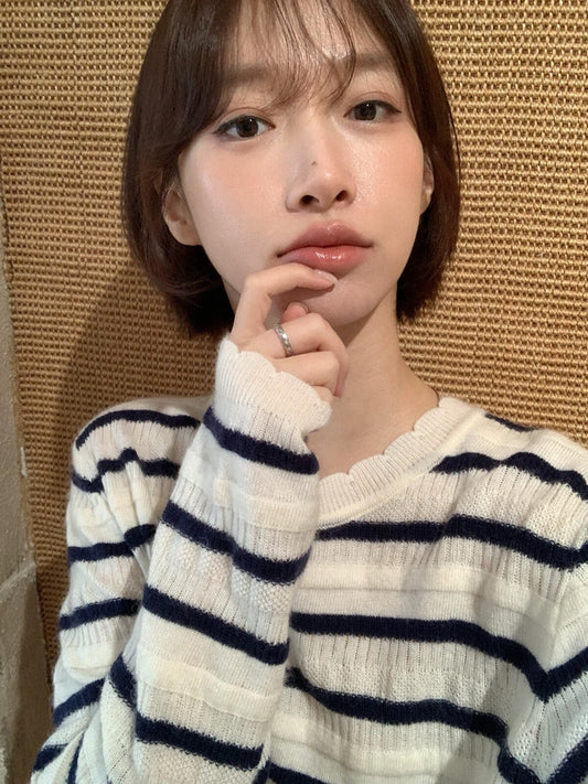 【LS01539】IMISS韓系慵懶・撞色條紋寬鬆圓領長袖針織衫260921