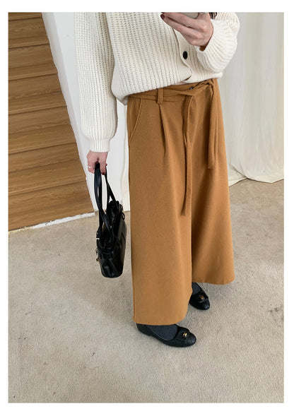 【H5491】實拍秋冬毛呢鬆緊腰加厚闊腿休閒褲251109