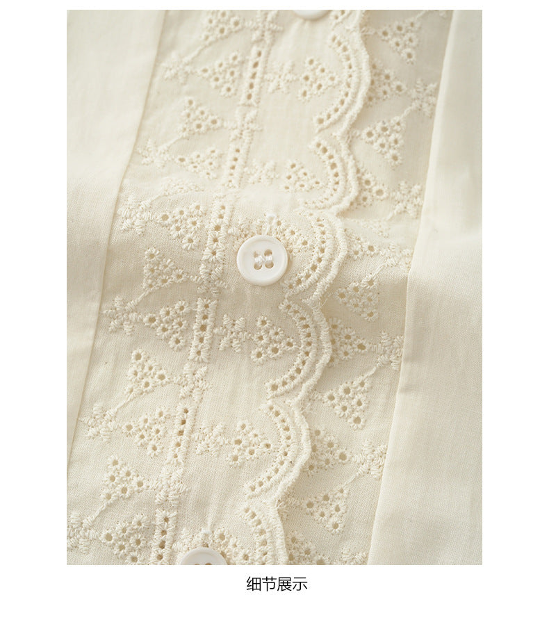 【H5488】實拍法式温柔蕾絲長袖襯衫251109