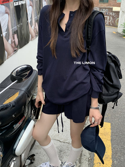 【L9008】實拍檸檬家休閒運動套裝 顯瘦上衣+寬鬆闊腿褲250901
