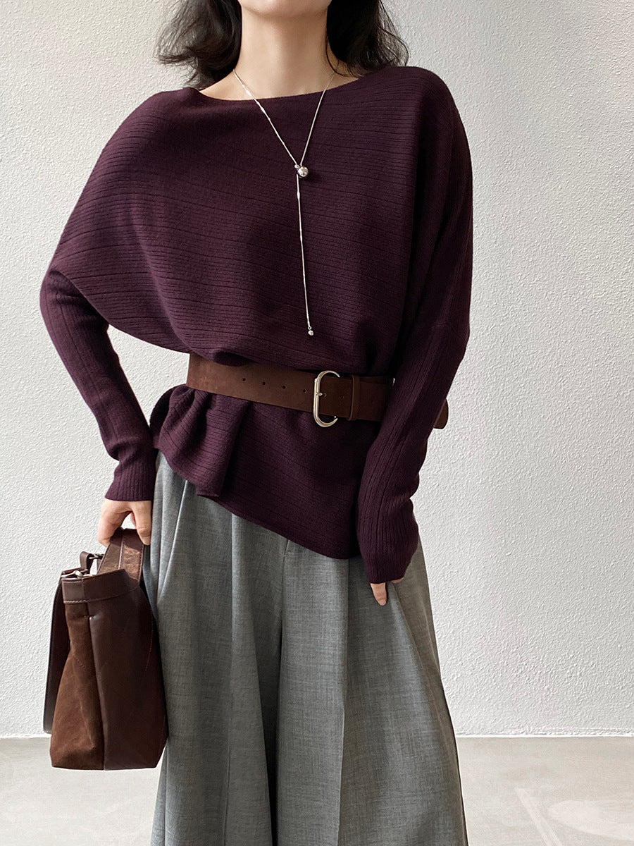 【cim9033】實拍韓系高級感長袖斜肩針織衫＋腰帶251030