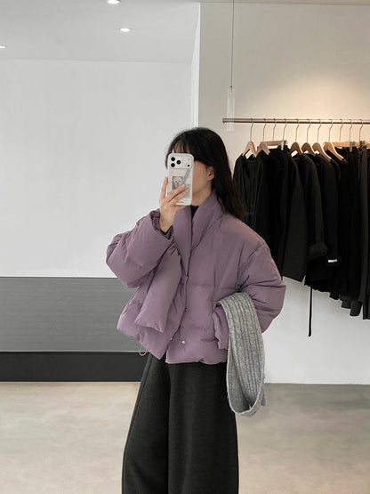 【cimz6385】實拍氣質芋色保暖白鴨絨外套＋圍脖（白鴨絨90)251120