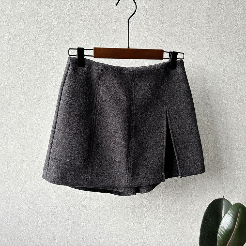 【Y82682】實拍冬季厚款毛呢高腰開叉裙褲 251106