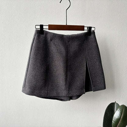 【Y82682】實拍冬季厚款毛呢高腰開叉裙褲 251106