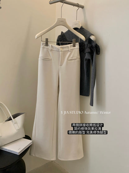 【LY9588】實拍Y.JIA 簡約毛呢加絨加厚微喇休閒褲251208