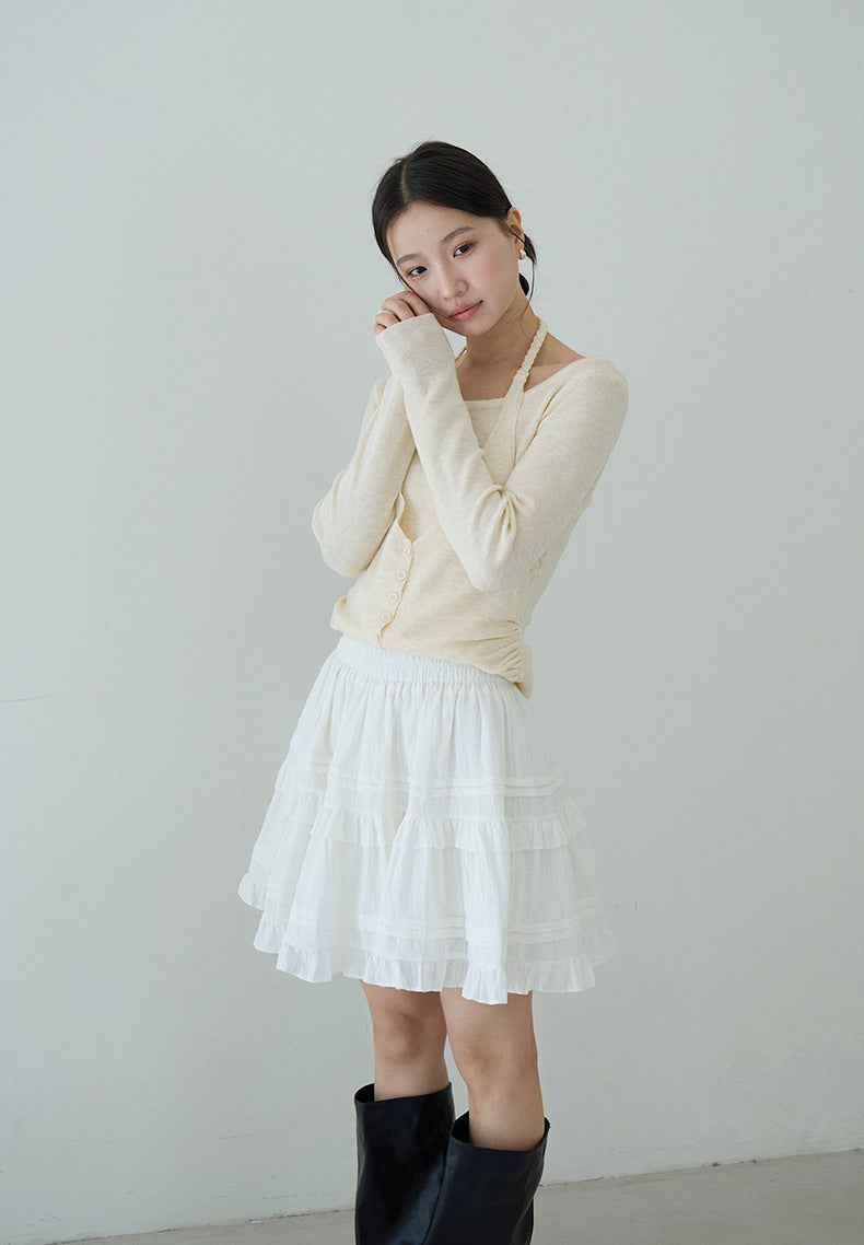 【LD9228】實拍夏日初戀純慾感🤍質感提花高腰顯瘦白色蛋糕短裙260317