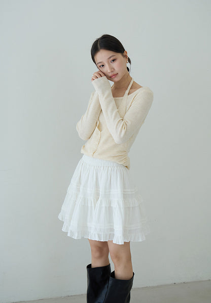 【LD9228】實拍夏日初戀純慾感🤍質感提花高腰顯瘦白色蛋糕短裙260317