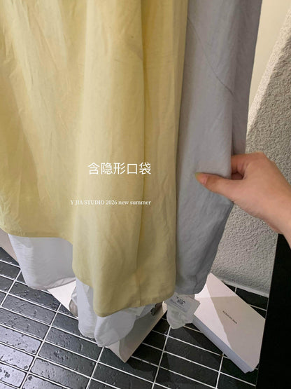 【L7003】Y.JIA韓系簡約休閒風✨百搭寬鬆顯瘦假兩件V領無袖連身洋裝260602