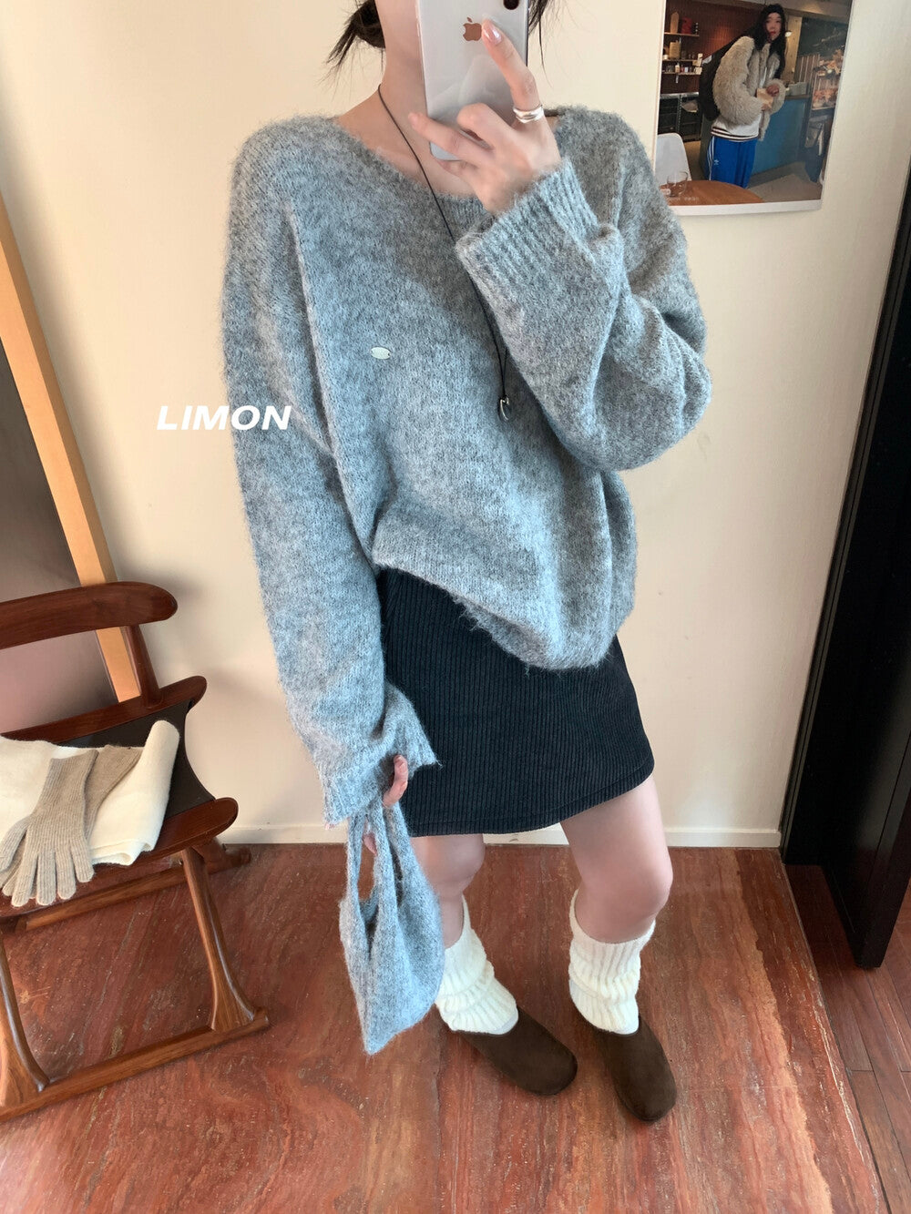 【L6873】實拍檸檬秋冬簡約軟糯保暖毛衣+針織手拎包251117