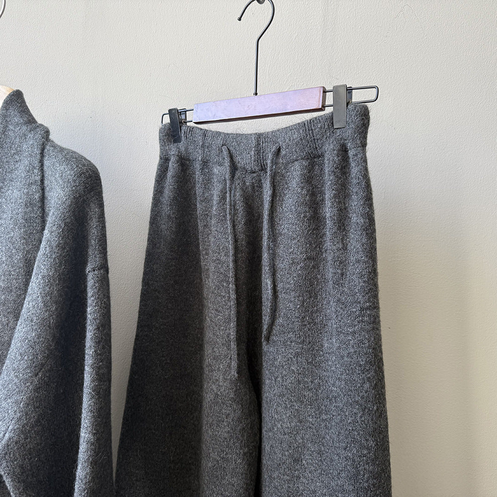 【YP1018】 實拍秋冬高級感慵懶針織開衫＋繫帶＋高腰針織闊腿褲 套裝251023