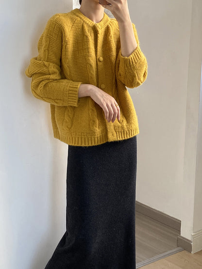 【YP2556】實拍微甜圓領包扣麻花針織外套251023