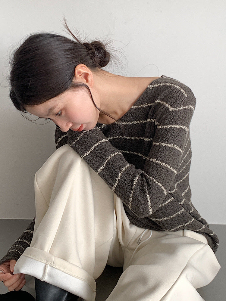 【LD11022】實拍肌理感寬鬆條紋針織衫251110