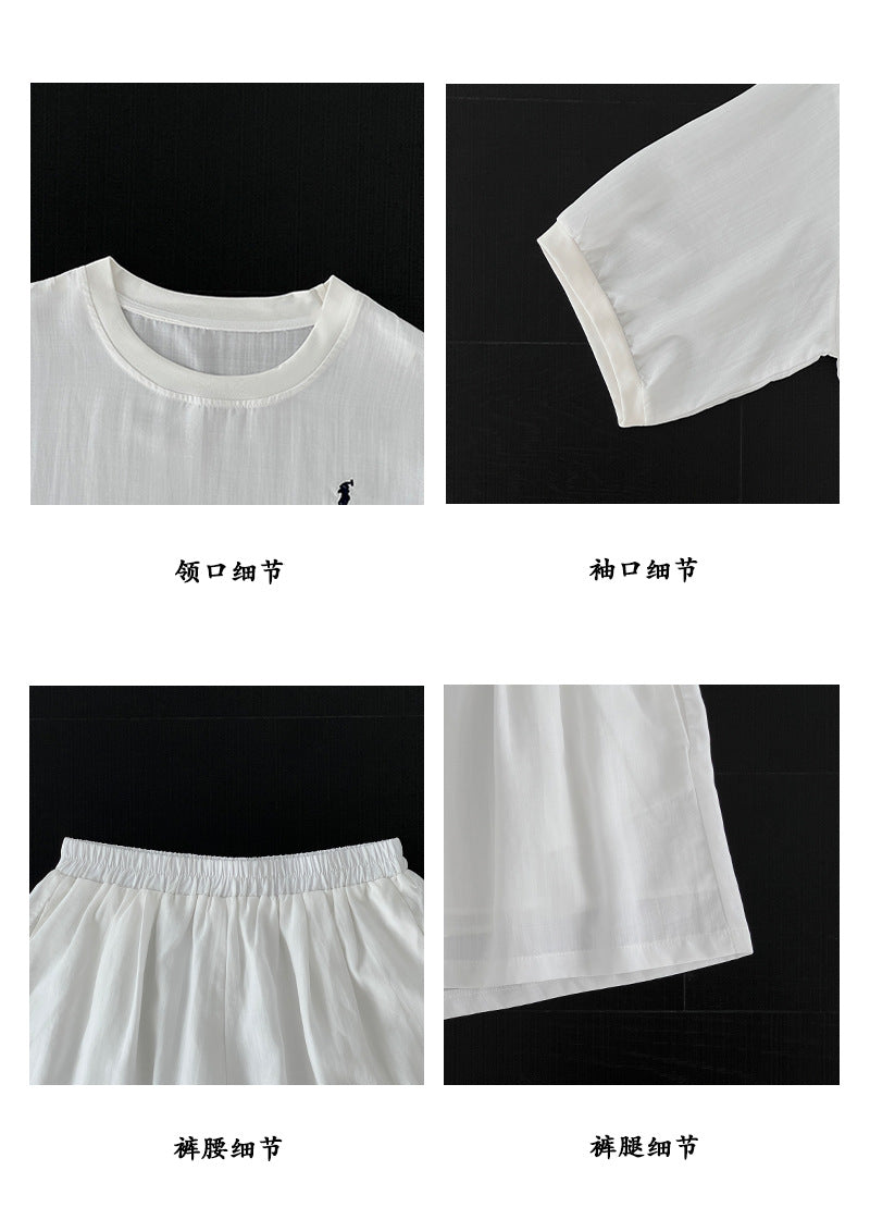 【cimz66173】老錢風休閒穿搭☕小馬刺繡防曬棉麻五分袖上衣+短褲兩件套260612