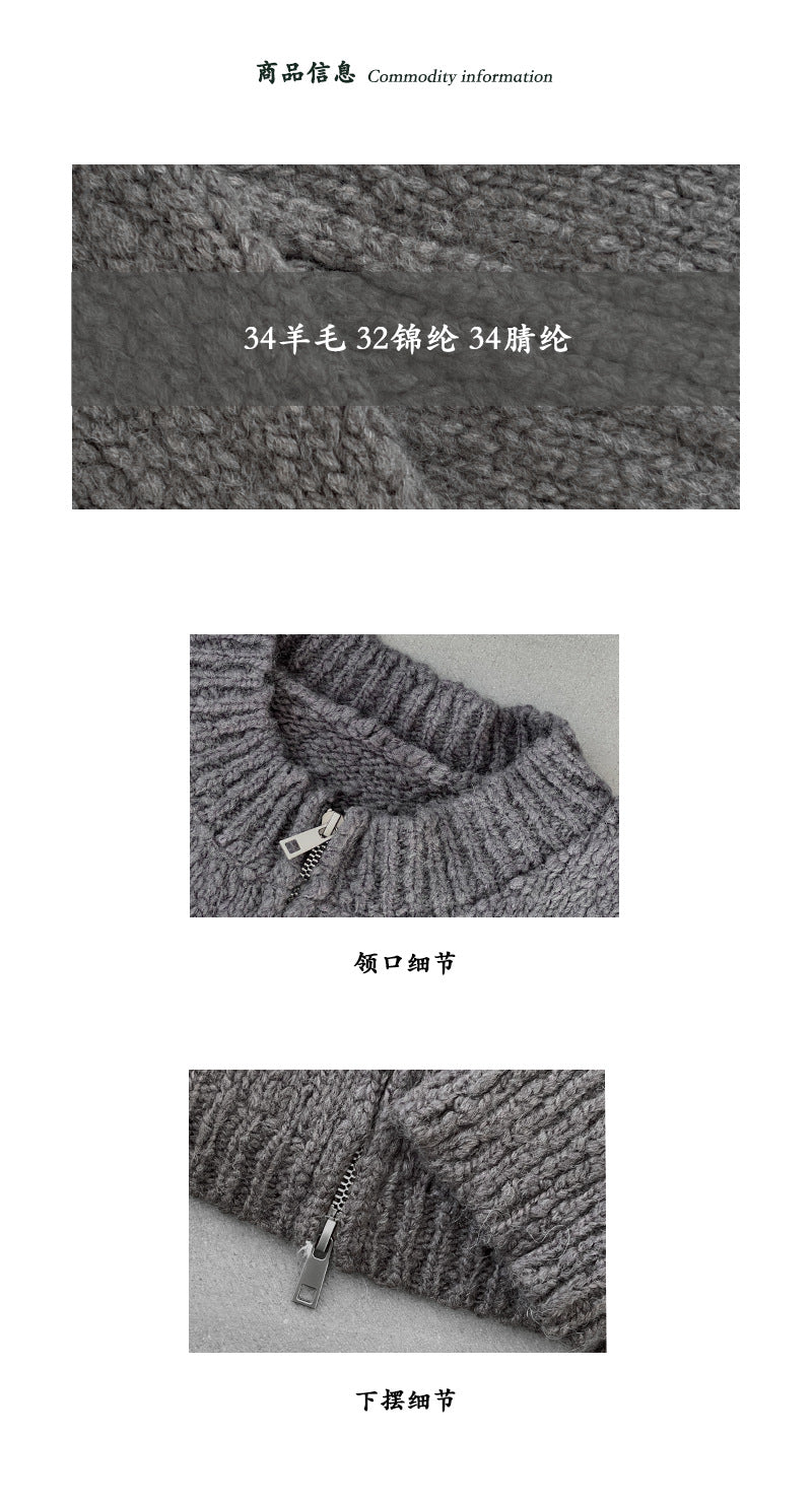 【cimz1386】實拍雙頭拉鍊羊毛保暖針織外套（羊毛34%)251201