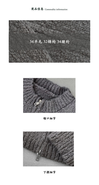 【cimz1386】實拍雙頭拉鍊羊毛保暖針織外套（羊毛34%)251201