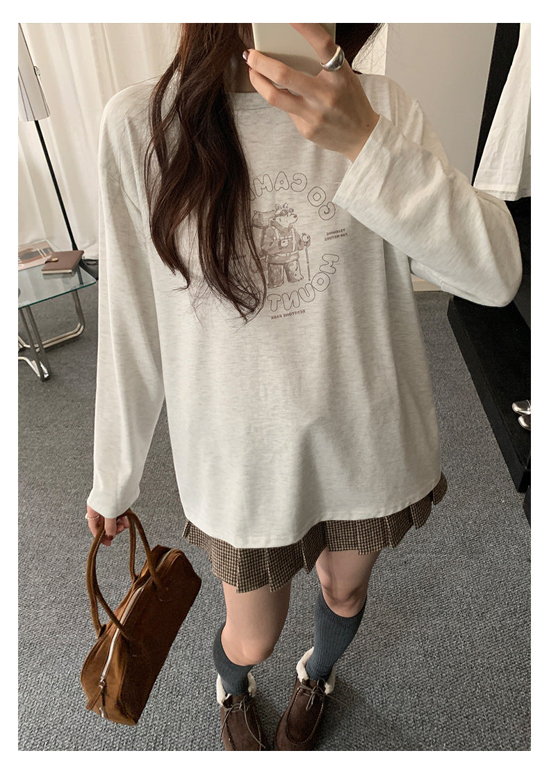 【H5486】實拍磨毛小熊印花長袖T恤251109