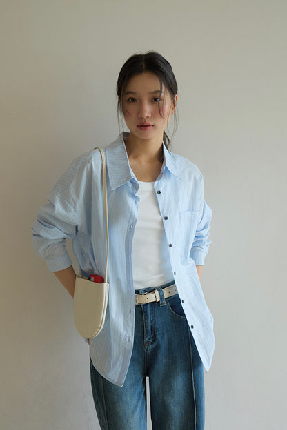 【LD003】實拍中性棉100氣質寬鬆條紋襯衫251103