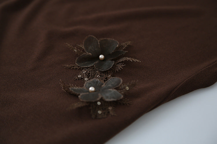 【LD3277】實拍立體花朵長袖一字領T恤251103