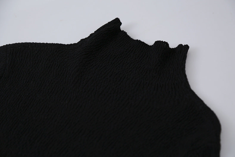 【LD11061】實拍紗網肌理超彈高領修身打底T恤251209