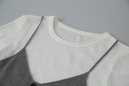 【LD11159】實拍修身顯瘦必備！假2件細肩帶背心+長袖針織衫260309