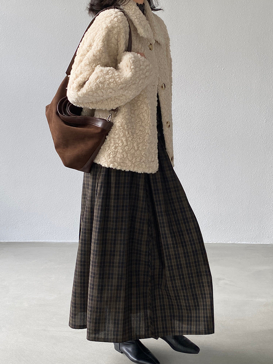 【cimz6381】實拍日系復古格紋內里加絨加厚A字裙251128