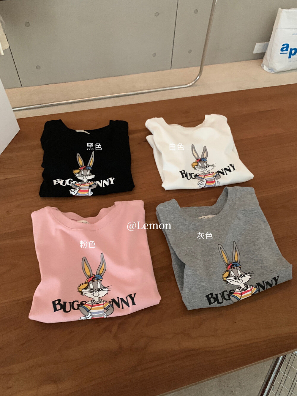 【L6352】實拍韓系復古兔寶寶印花短袖T恤240426