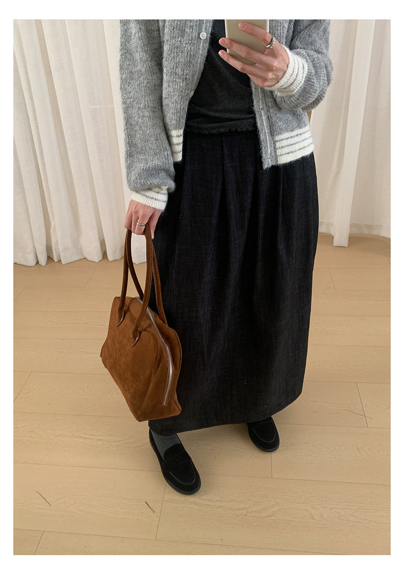 【H561】實拍秋冬簡約鬆緊腰後開叉裙251021