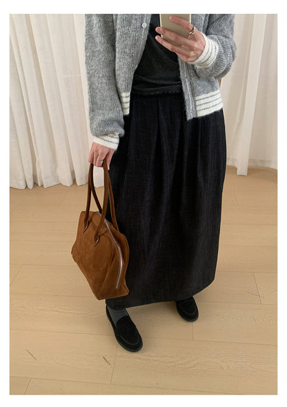 【H561】實拍秋冬簡約鬆緊腰後開叉裙251021