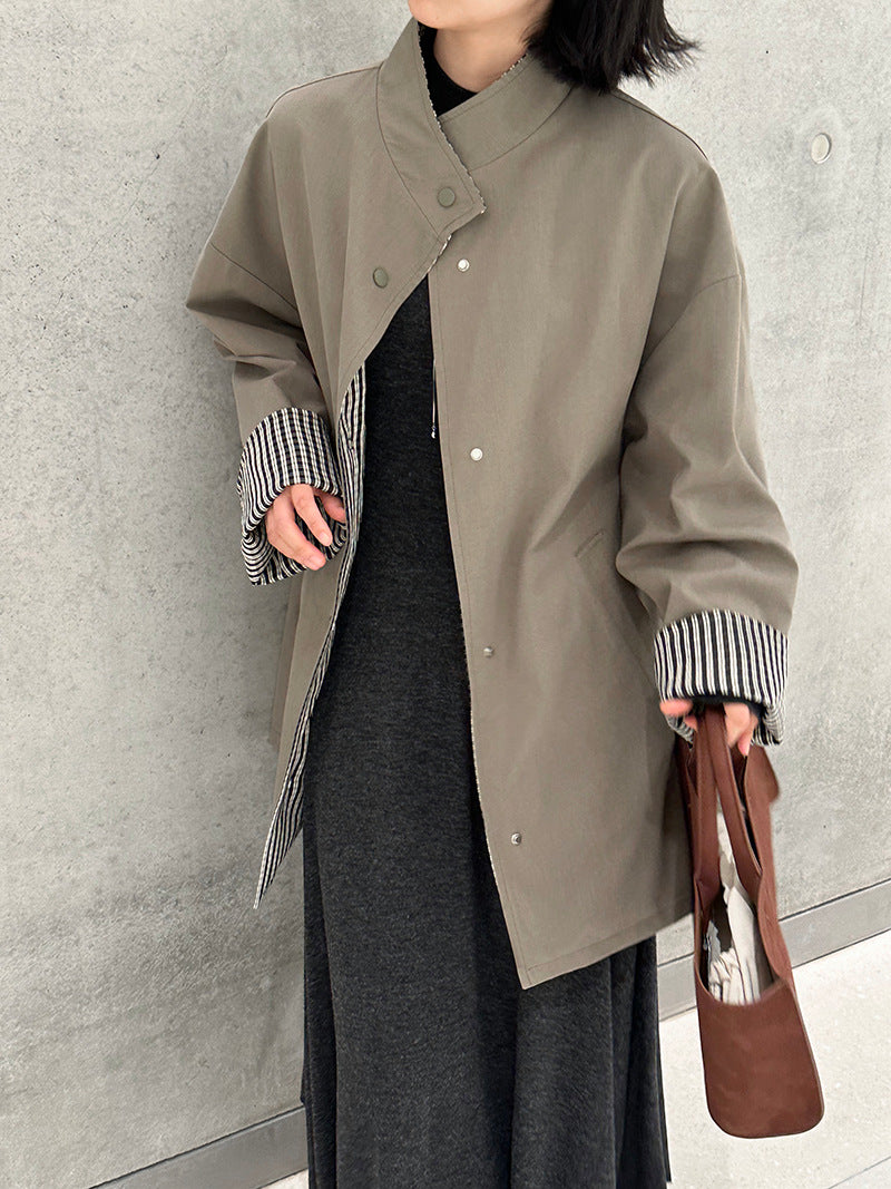 【cim1228】實拍韓國高級天絲棉雙面可穿黑白格風衣外套251030