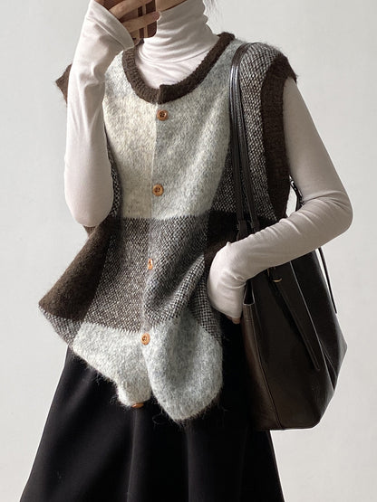 【YP2576】 實拍日系復古格子針織馬甲(含羊毛3%) 251023