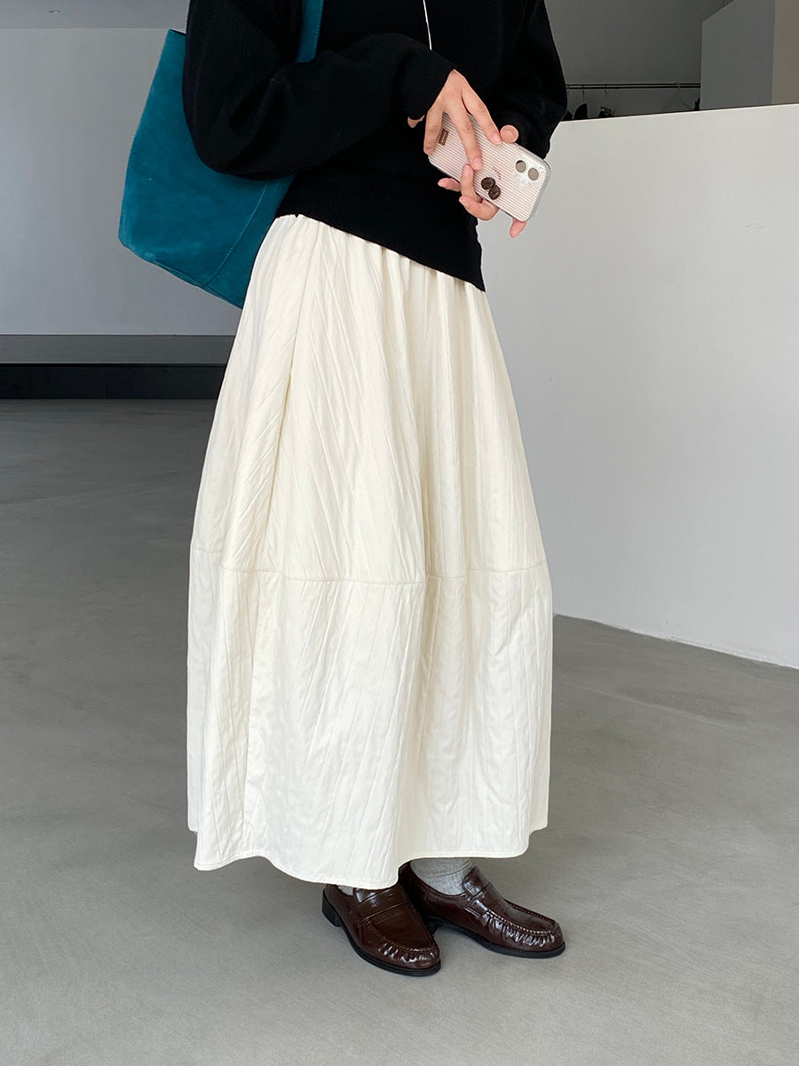 【cim1708】實拍秋冬法式寂靜高腰加厚微花苞A字裙251030