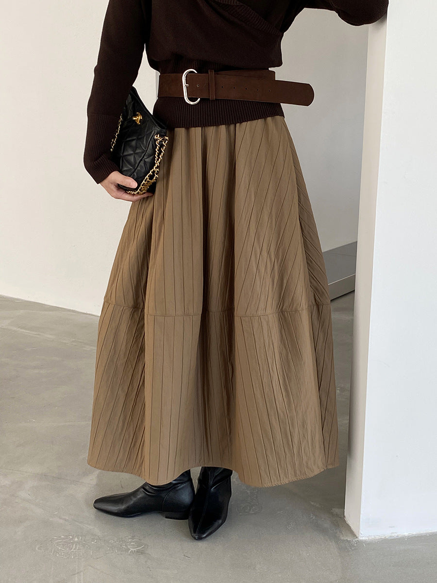 【cim1708】實拍秋冬法式寂靜高腰加厚微花苞A字裙251030