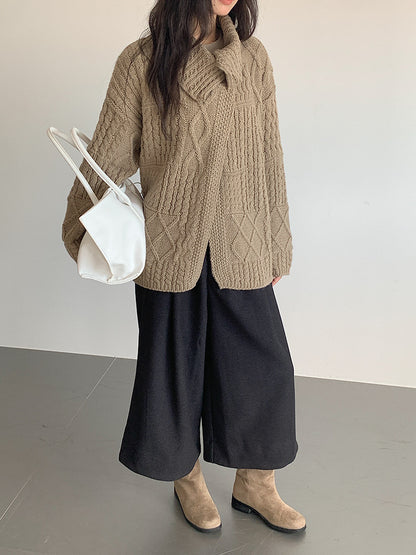 【LD3301】實拍韓系簡約高腰毛呢闊腿七分褲251103