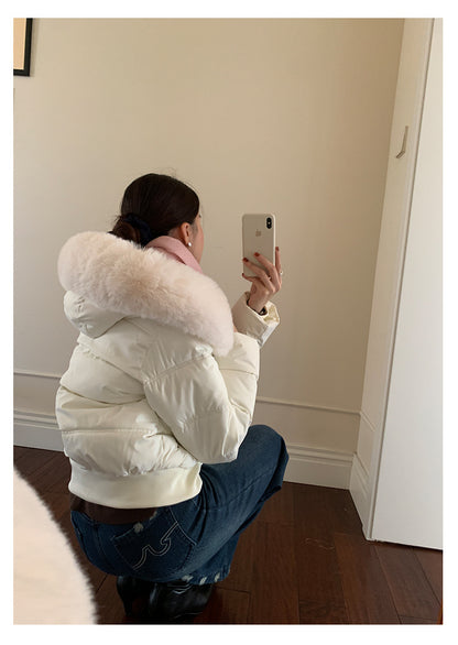 【H5501】實拍奶油風毛領連帽短款加厚棉服251118