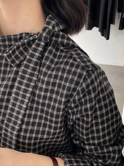 【cim1695】實拍法式磨毛領結氣質格子襯衫251030