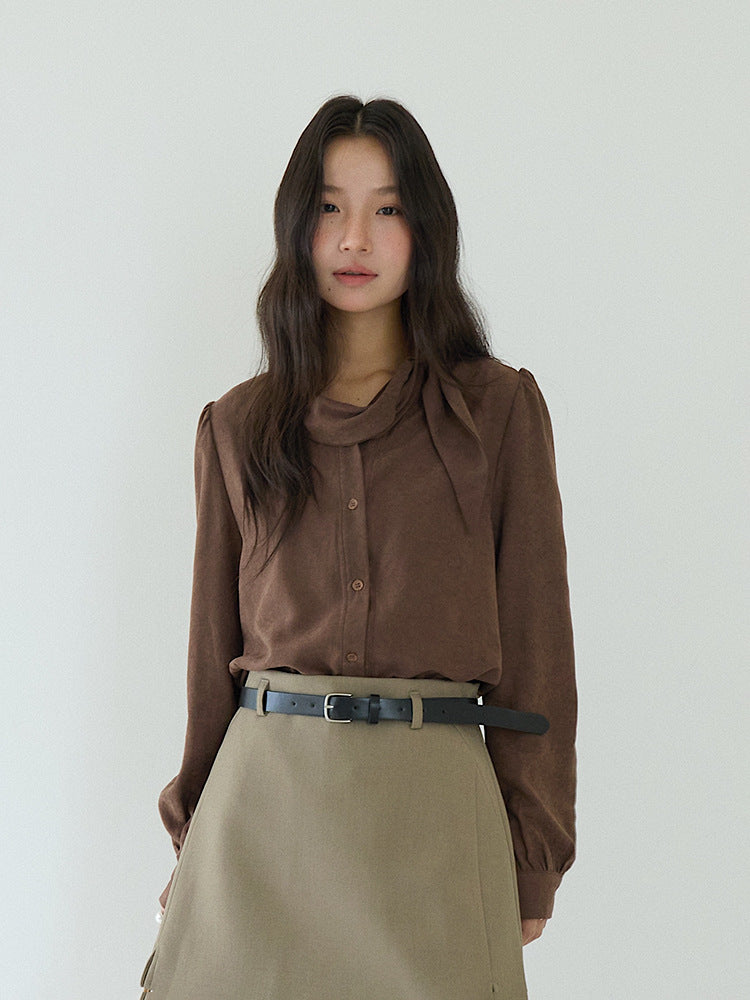 【LD3194】實拍秋冬個性立領飄帶襯衫251110