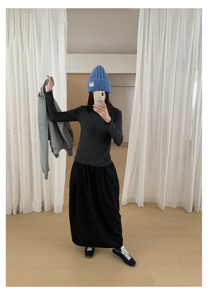 【H561】實拍秋冬簡約鬆緊腰後開叉裙251021