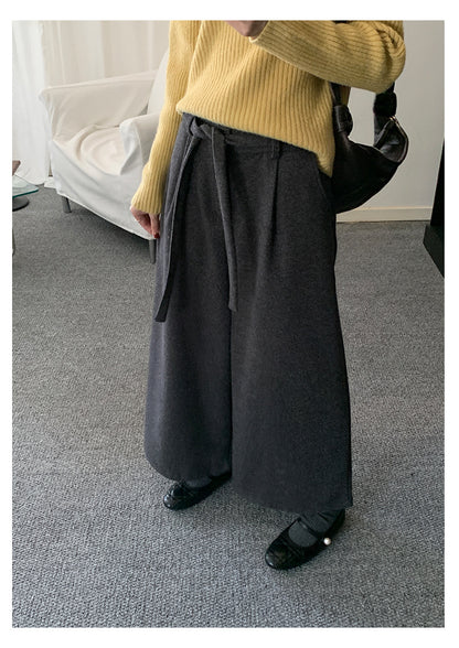 【H5491】實拍秋冬毛呢鬆緊腰加厚闊腿休閒褲251109