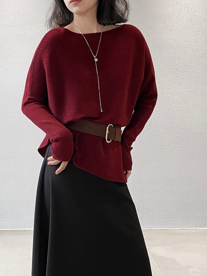 【cim9033】實拍韓系高級感長袖斜肩針織衫＋腰帶251030
