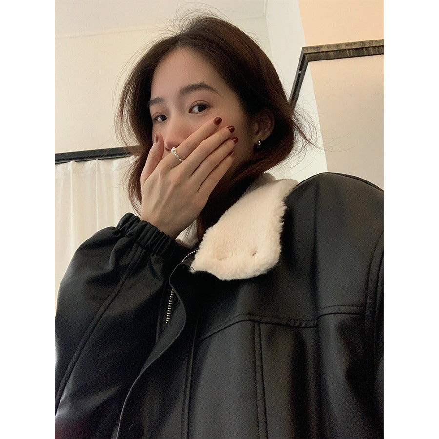 【H5485】實拍高級感毛領PU皮衣夾棉加厚外套251109