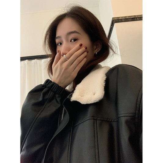 【H5485】實拍高級感毛領PU皮衣夾棉加厚外套251109