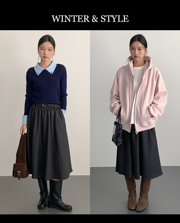 【LD11034】實拍毛呢超顯瘦保暖高腰大裙擺a字裙251124