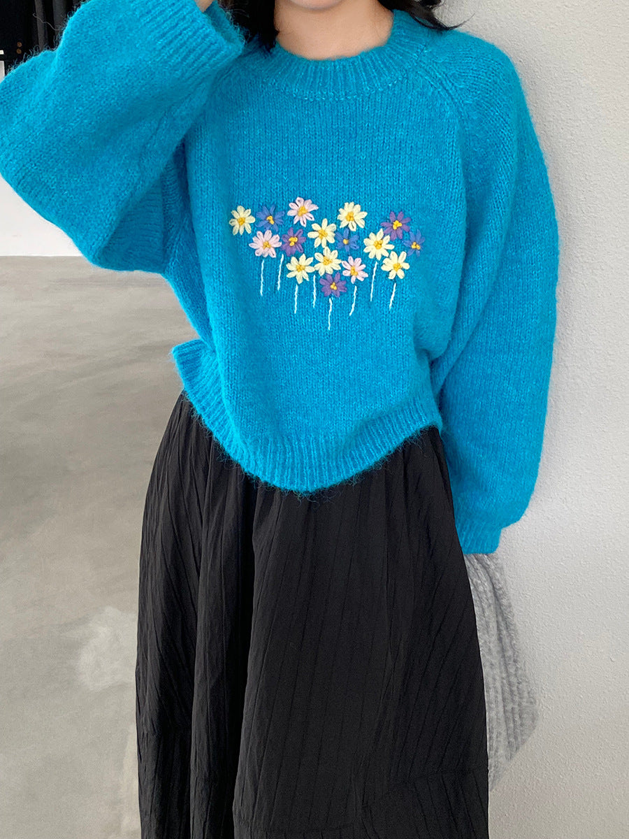 【cimz1394】實拍清新手工立體刺繡小花羊毛針織毛衣（羊毛8%)251128